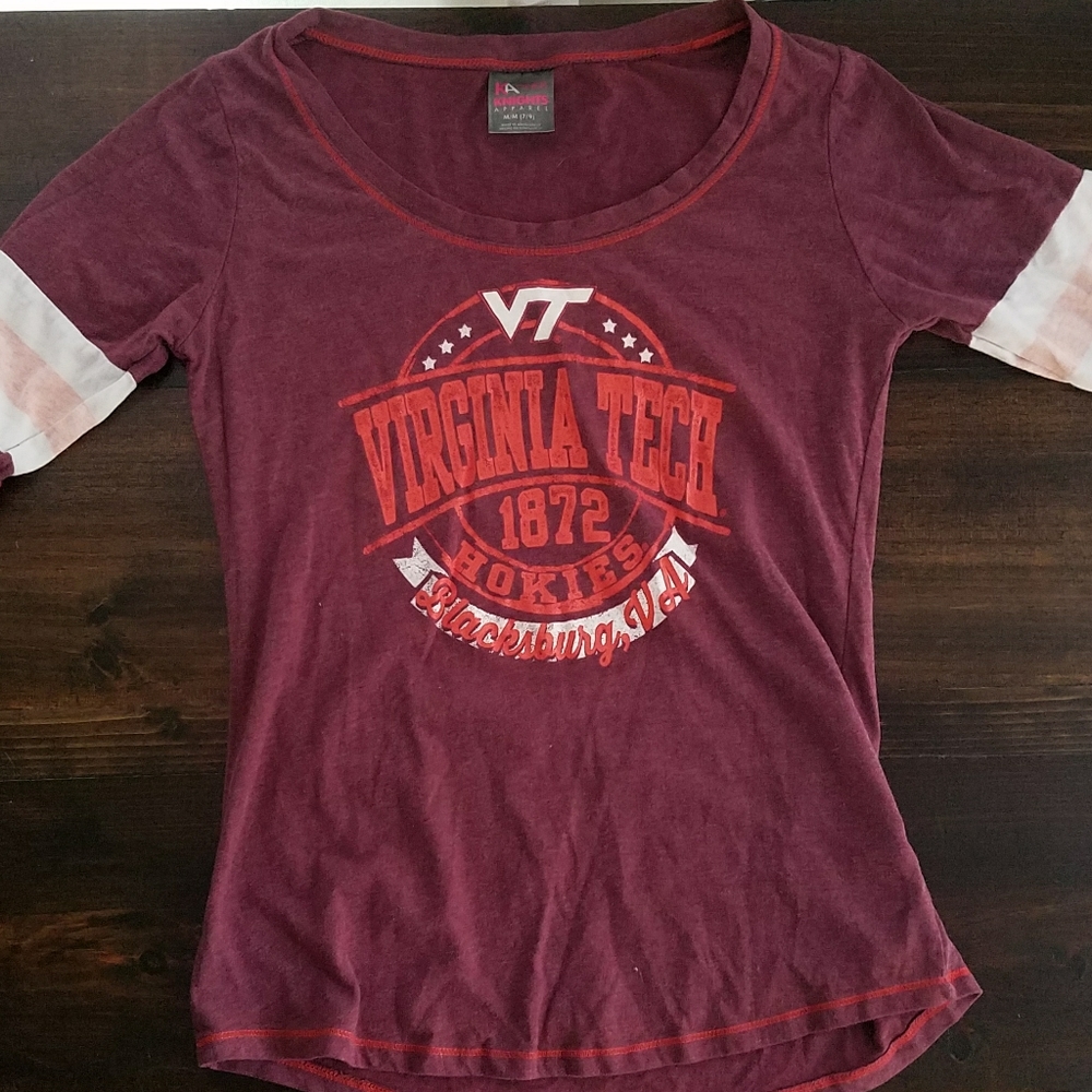 Champion Maroon Virginia Tech Short Sleeve Tee with White Sleeve Stripes
